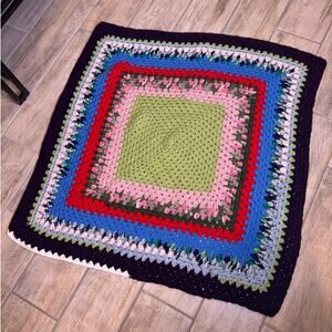 Handmade Crochet Afghan Lap Throw Blanket Tablecloth Multi-Color 37x37
